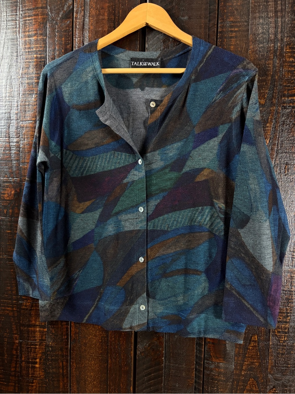 Vintage TALK OF THE WALK Abstract Print Button-Up Cardigan